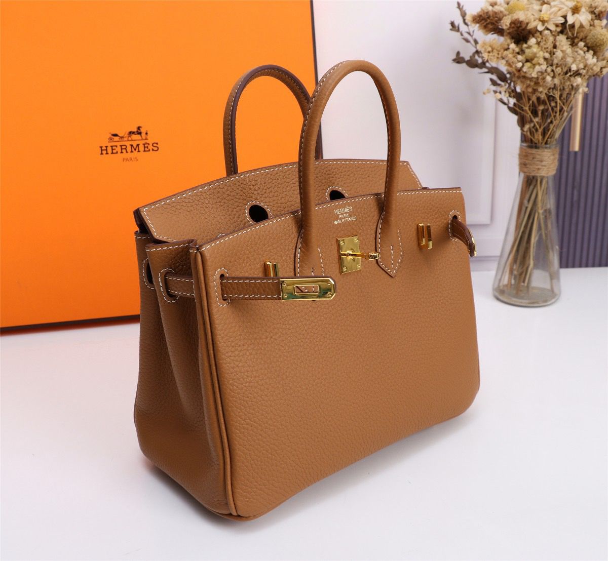 HERMES BIRKIN 35 Ardennes Leather Natural OY Engraving Handbag