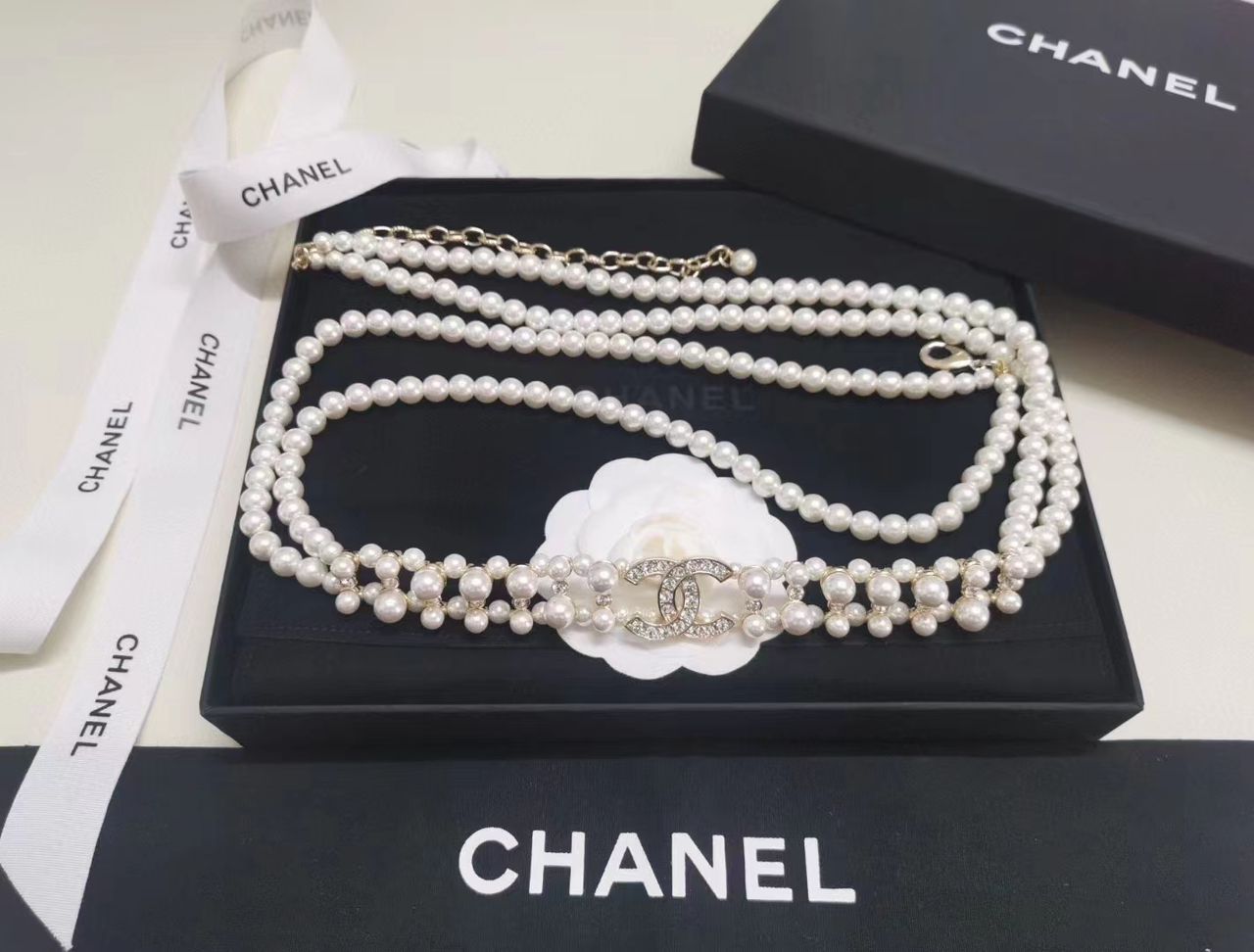 CHANEL 100TH ANNIVERSARY PEARL AND CRYSTAL CC LONG CHAIN BELT