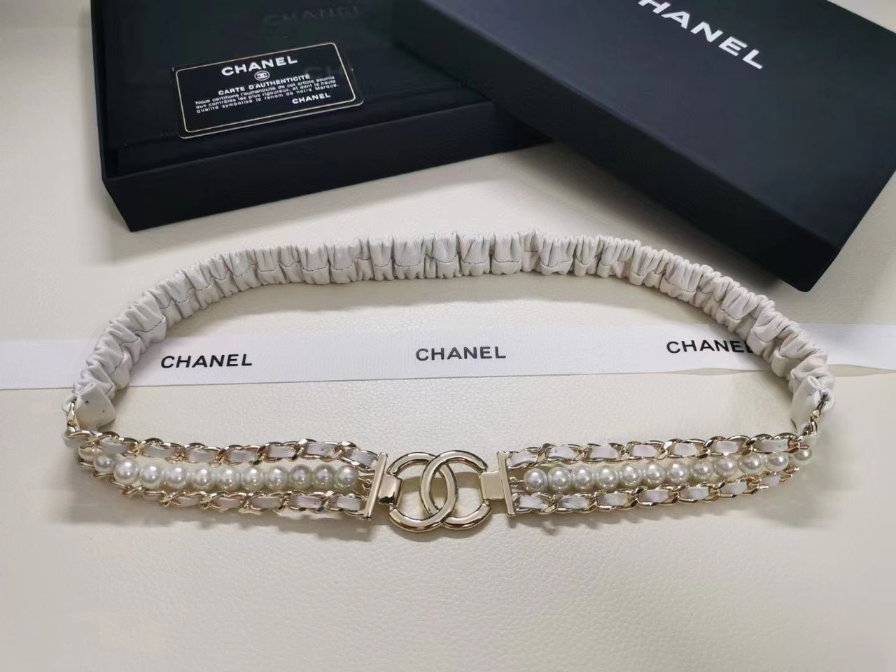 Ivory Belt in Leather Metal & Glass Beads